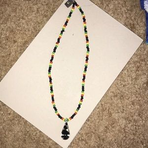 Rasta beaded necklace w/glass pendant